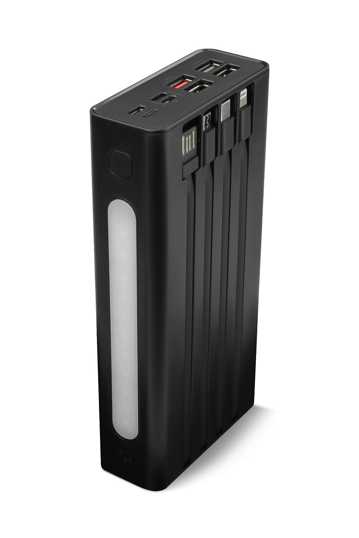 Powerway QC30S Siyah 30.000 Mah PD 22.5W Dahili Kablolu Hızlı Şarj Led Işıklı Powerbank