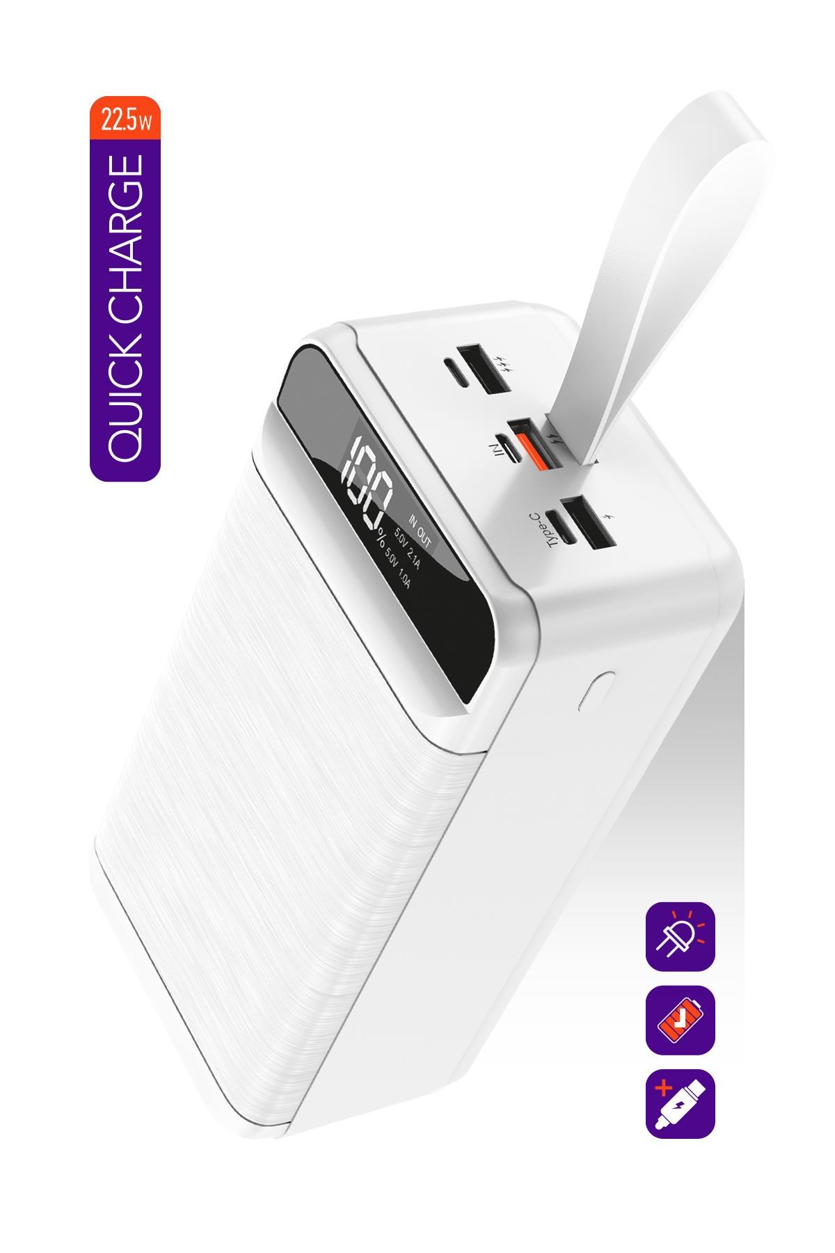 Powerway QC60 Beyaz 60.000 Mah PD 22.5W Hızlı Şarj Led Işıklı Powerbank