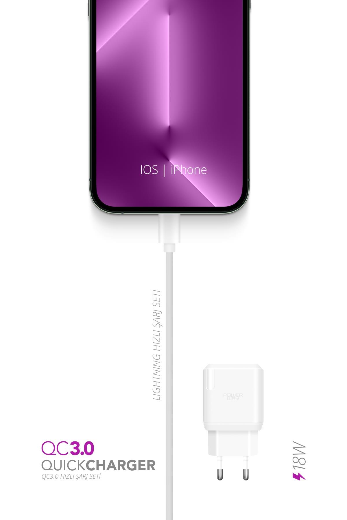 Powerway QCL30 Iphone 18W Hızlı Şarj Lightning Şarj Cihazı (Kablo Dahil)