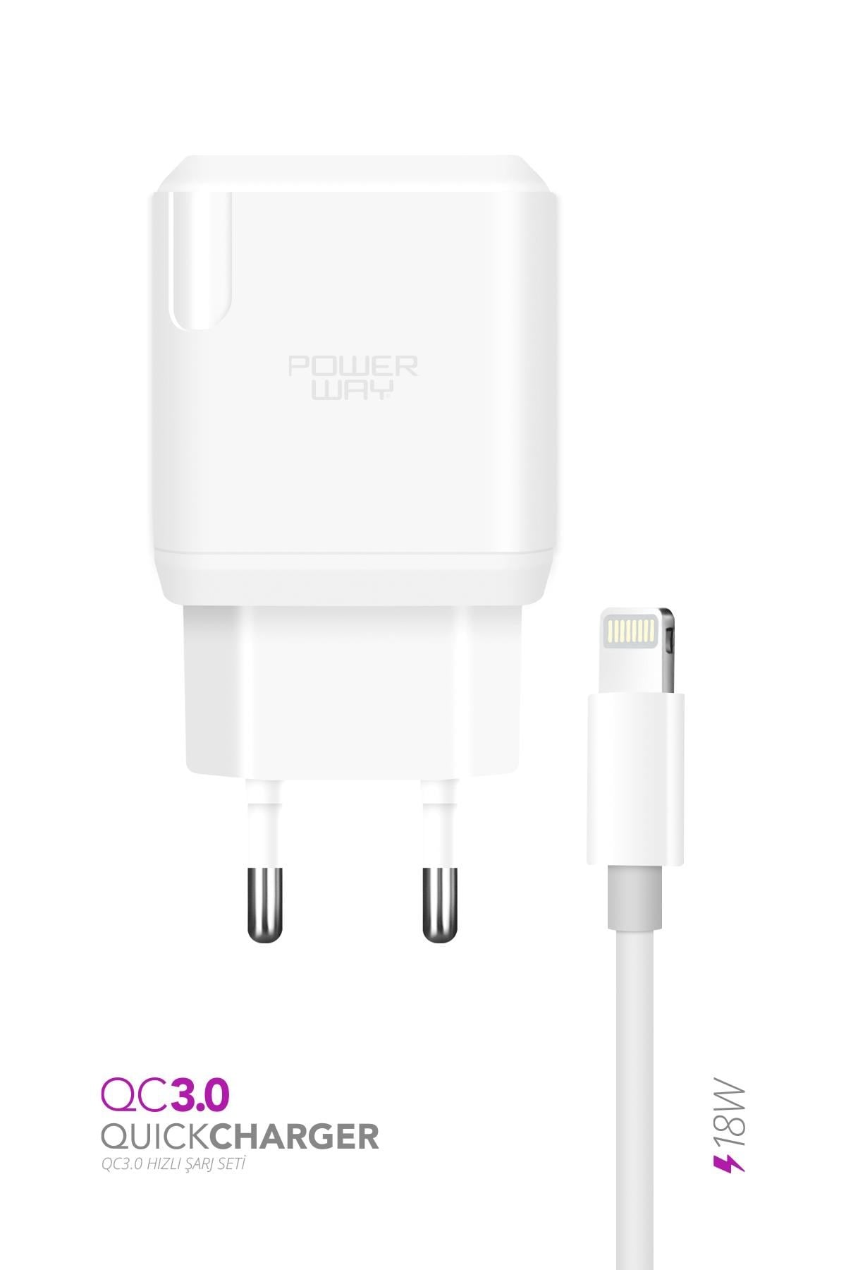 Powerway QCL30 Iphone 18W Hızlı Şarj Lightning Şarj Cihazı (Kablo Dahil)