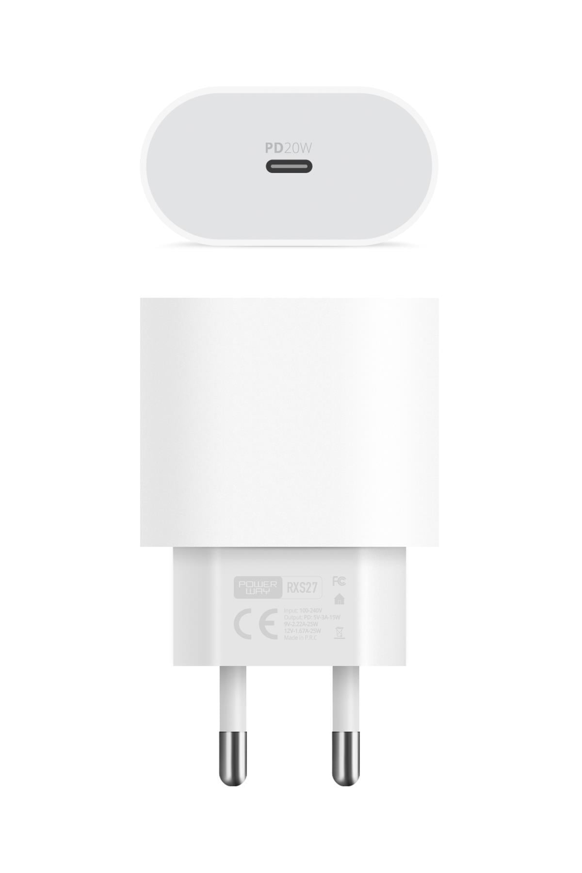 Powerway RXS27 25W Type-C Şarj Adaptörü ve Kablo Seti Hızlı ve Güvenli Apple Uyumlu