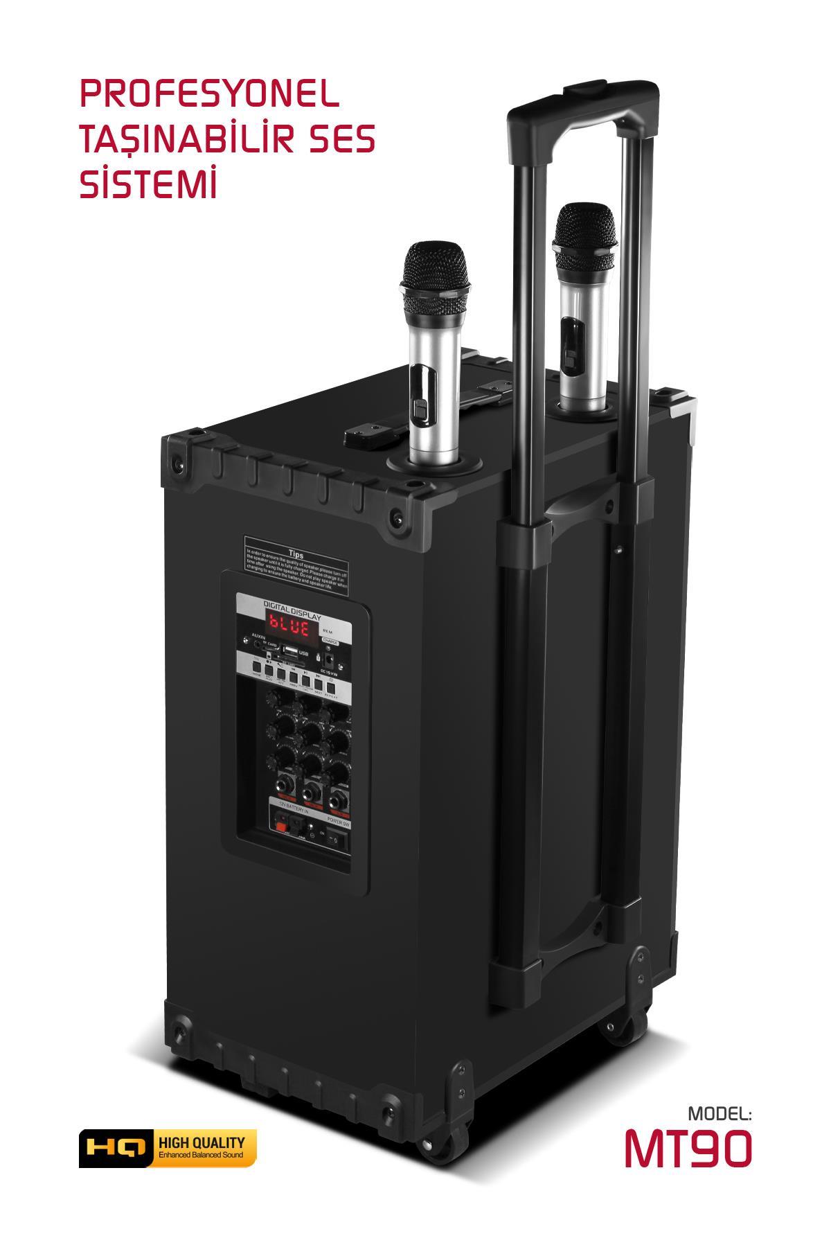Powerway Şarjlı Çift Mikrofonlu Hoparlör Karaoke Sistemi Taşınabilir Amfi MT90 Bluetooth Hoparlör