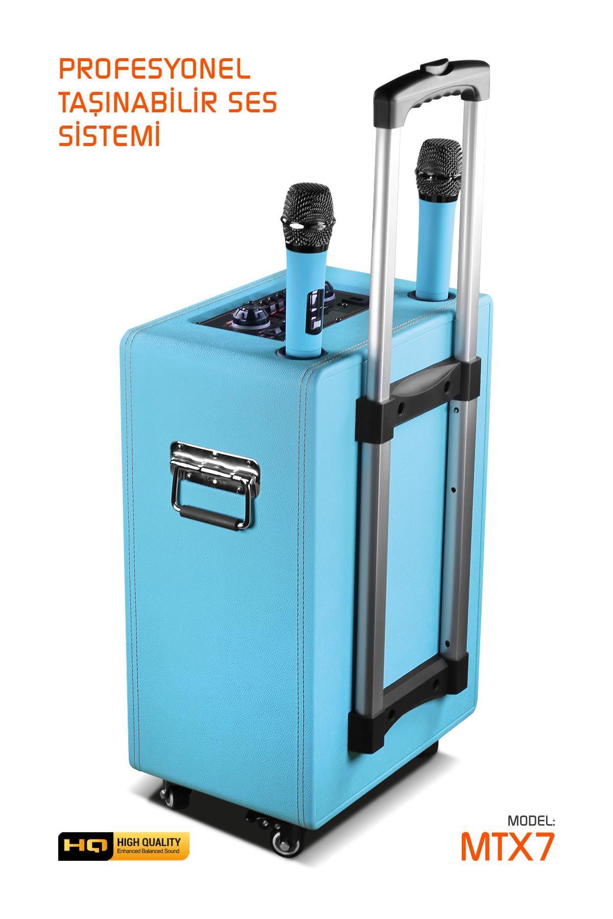 Powerway Şarjlı Çift Mikrofonlu Ses Sistemi Karaoke Sistemi Taşınabilir Amfi MTX7 Bluetooth Hoparlör