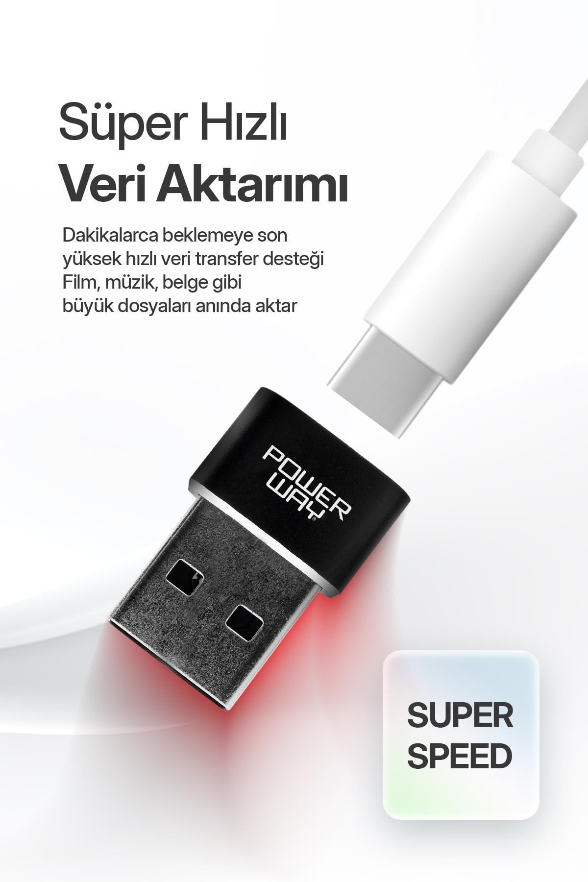 Powerway USB to Type-C 3.1 (YÜKSEK HIZLI) Veri Aktarımı Otg Çevirici Dönüştürücü Adaptör