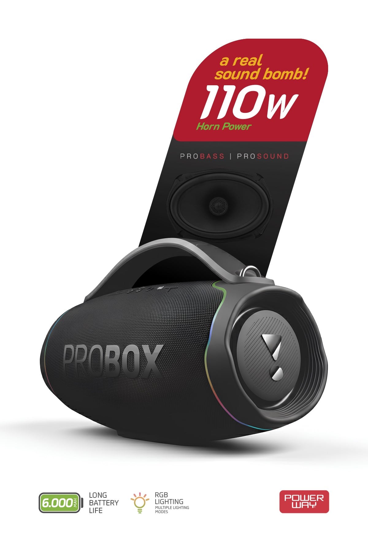 Probox 110W Güç Usb Hafıza Kartı Aux Fm Led Işıklı Bluetooth Hoparlör Hi-Fi Ses Bombası
