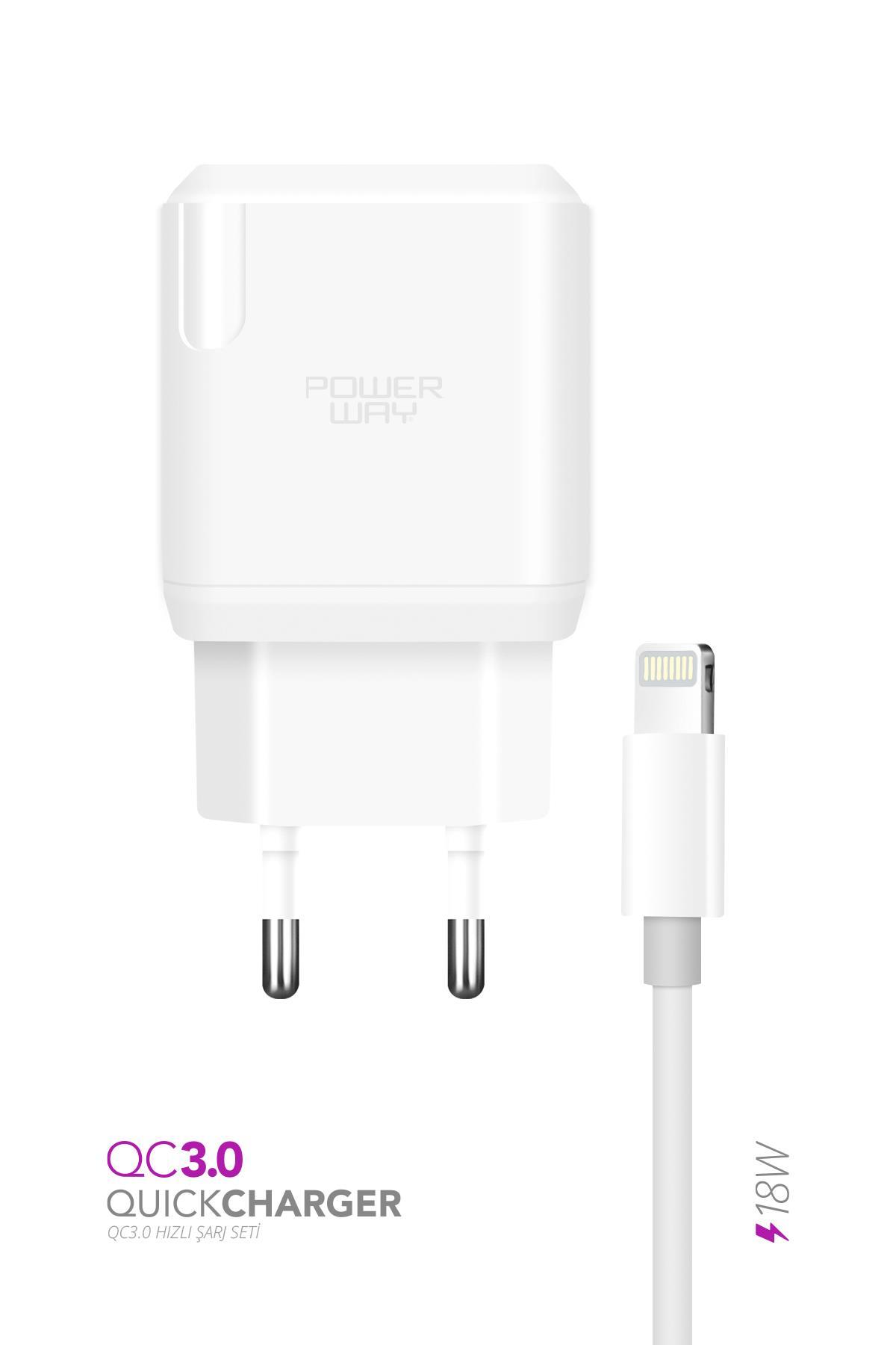 Powerway QCL30 Iphone 18W Hızlı Şarj Lightning Şarj Cihazı (Kablo Dahil)