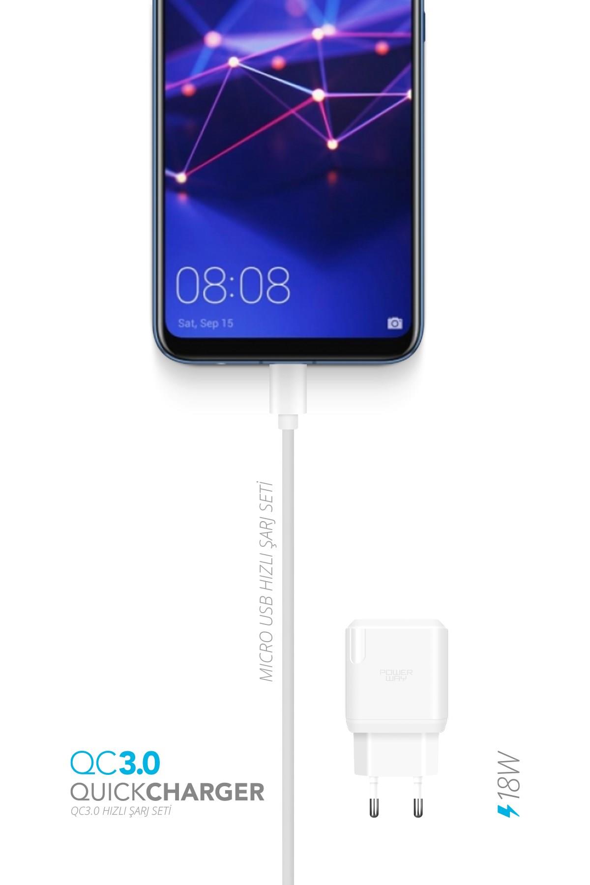 Powerway QCM30 Micro Usb Girişli 3A 18W Hızlı Şarj Seti Orijinal