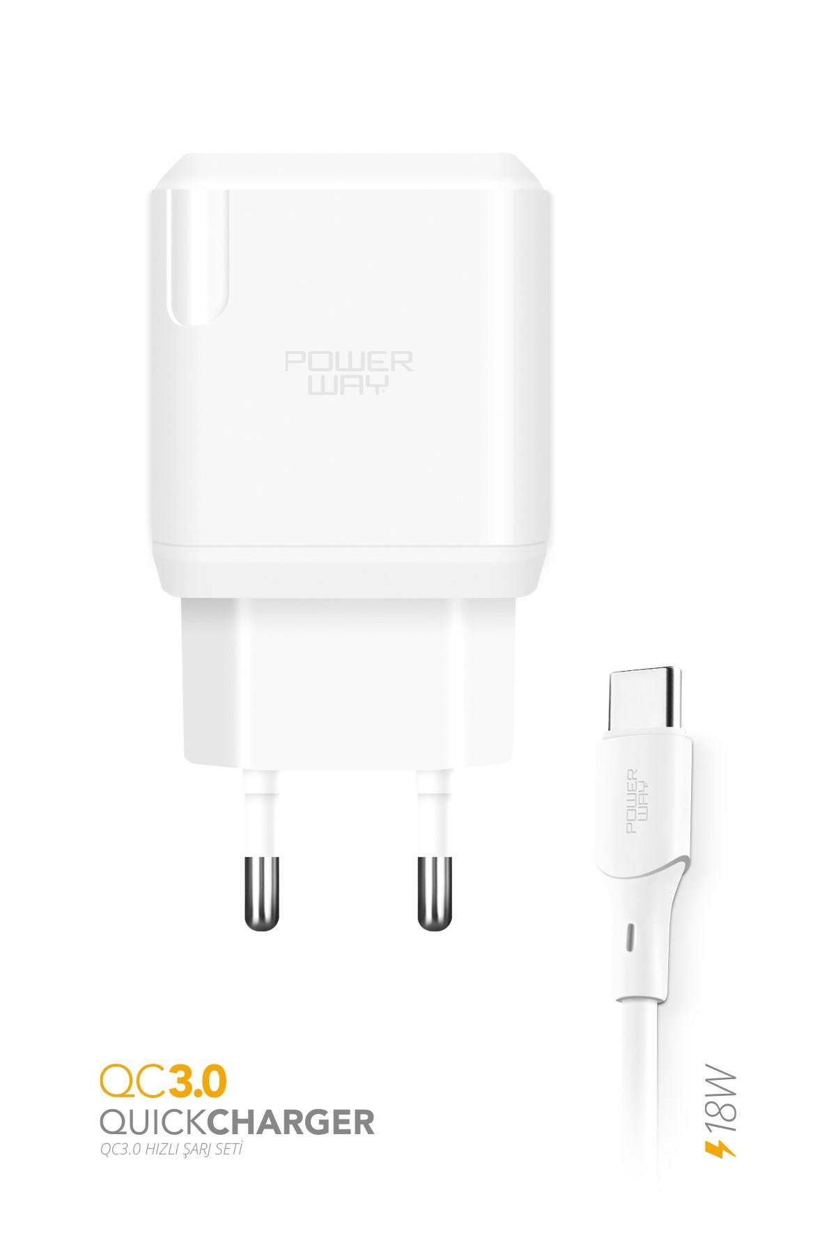 Powerway QCT30 Type-C Girişli 3.0 Amper 18W Hızlı Şarj Seti Orijinal 3.0A Garantili