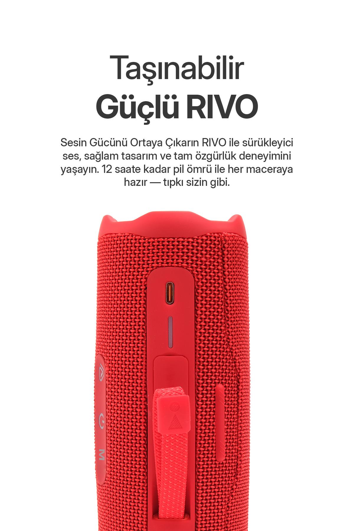 Rivo Siyah Taşınabilir Bluetooth Kablosuz Hoparlör 12 Saat Oynatma Çoklu Bağlantı