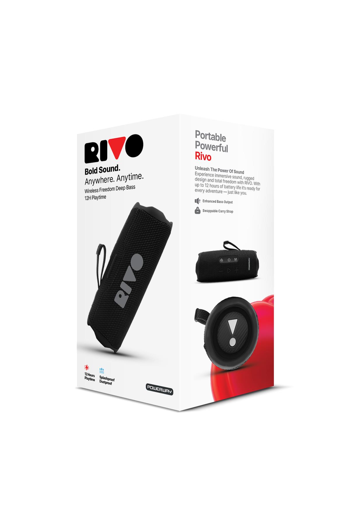 Rivo Siyah Taşınabilir Bluetooth Kablosuz Hoparlör 12 Saat Oynatma Çoklu Bağlantı