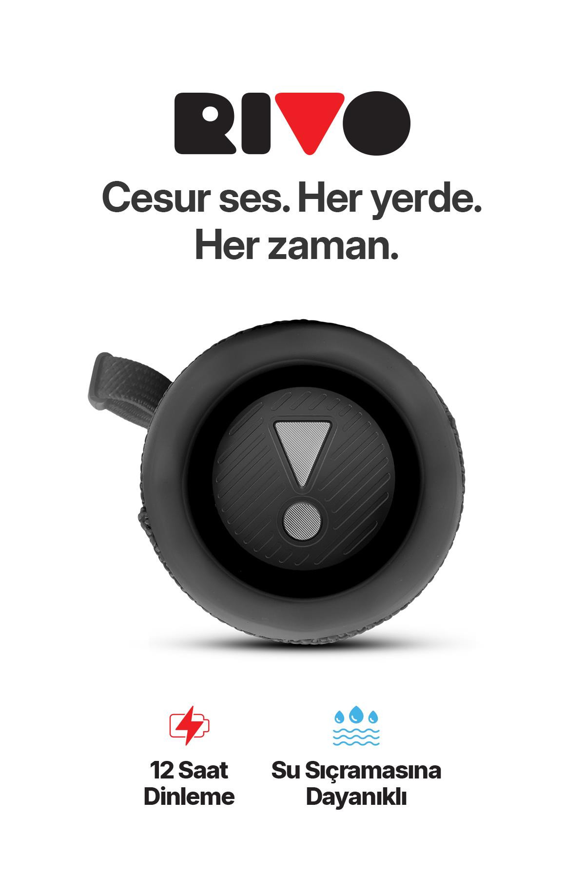 Rivo Siyah Taşınabilir Bluetooth Kablosuz Hoparlör 12 Saat Oynatma Çoklu Bağlantı
