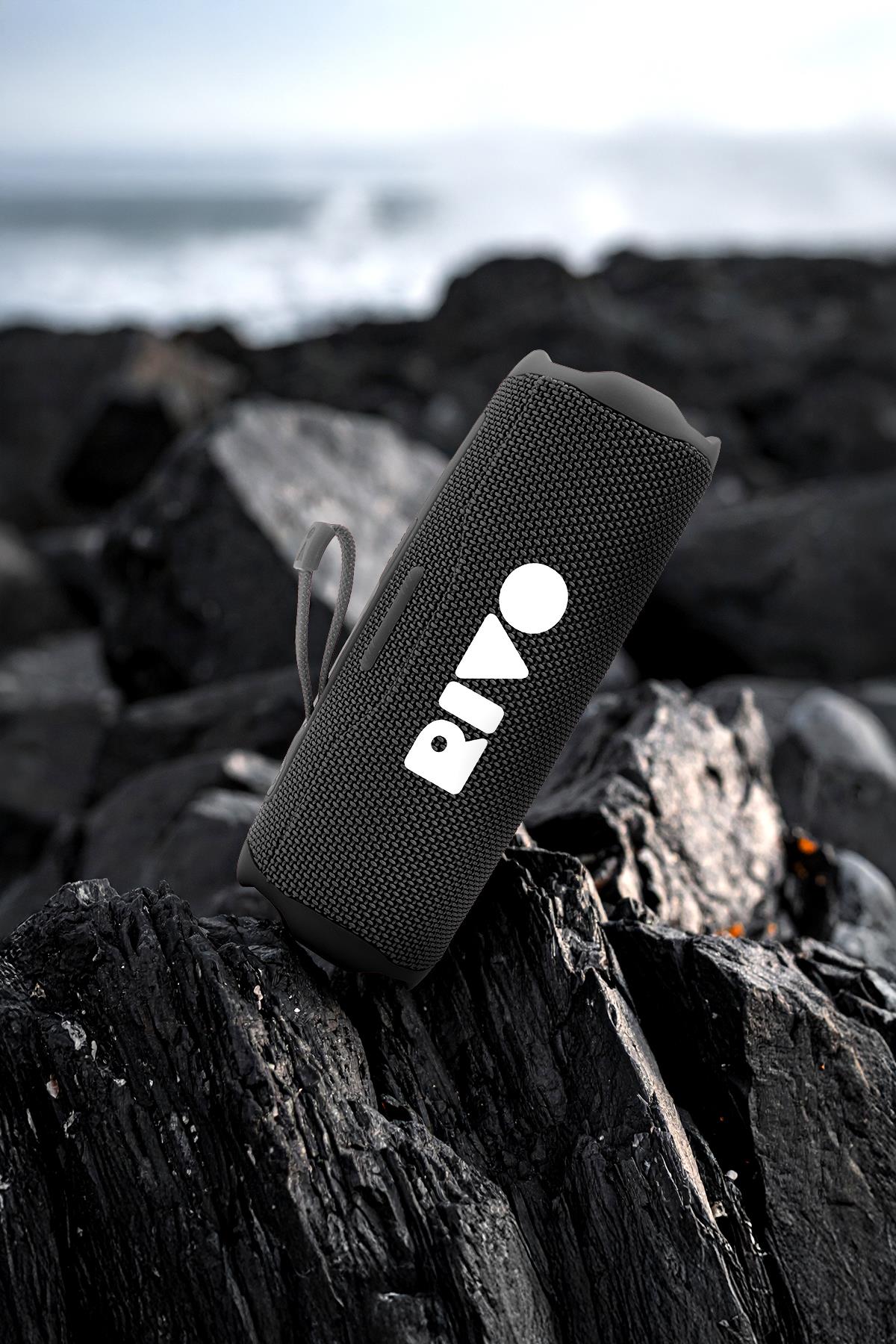 Rivo Siyah Taşınabilir Bluetooth Kablosuz Hoparlör 12 Saat Oynatma Çoklu Bağlantı
