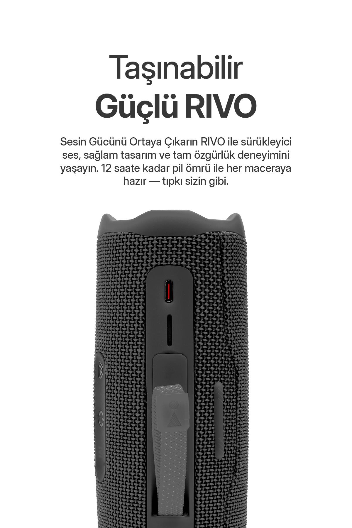 Rivo Siyah Taşınabilir Bluetooth Kablosuz Hoparlör 12 Saat Oynatma Çoklu Bağlantı