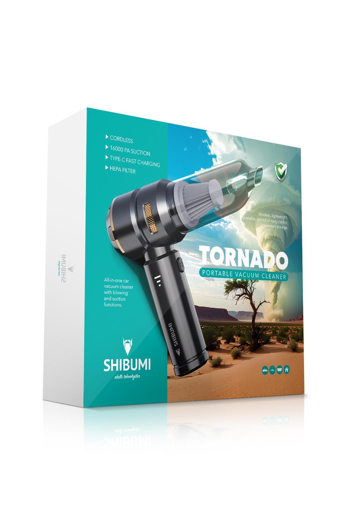 Tornado 100W Şarjlı Kablosuz Araç İçi Süpürge Gerçek 16000PA Güçlü Üfleme & Vakum Aksesuarlı Type-c