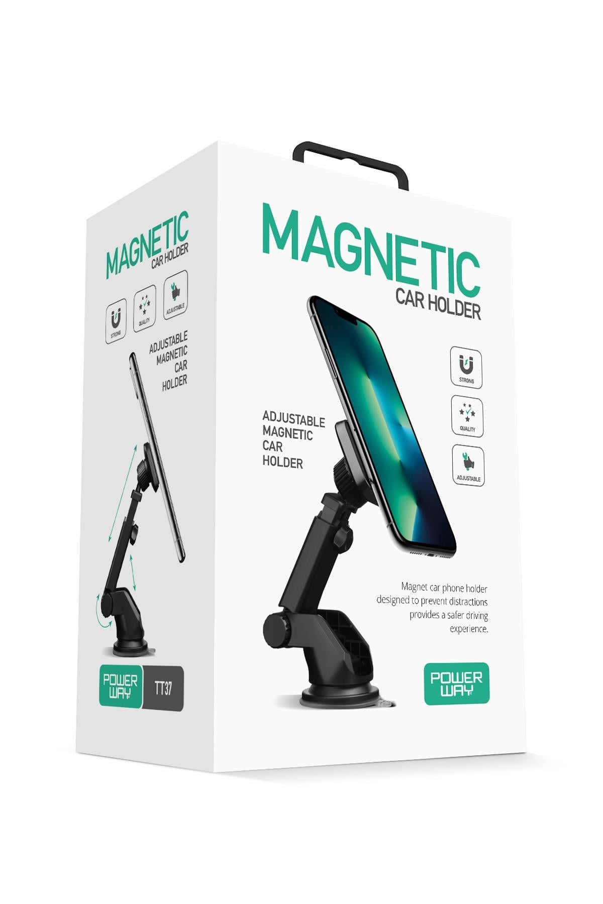 Powerway TT37 Araç İçi Mıknatıslı Telefon Tutucu Torpido ve Cam Uyumlu Çok Açılı