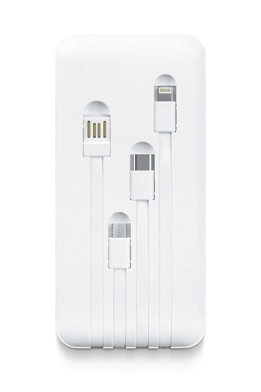 Powerway TX108 Beyaz 10.000 mAh Dijital Göstergeli Ekstra Kablolu 4 Çıkışlı Powerbank