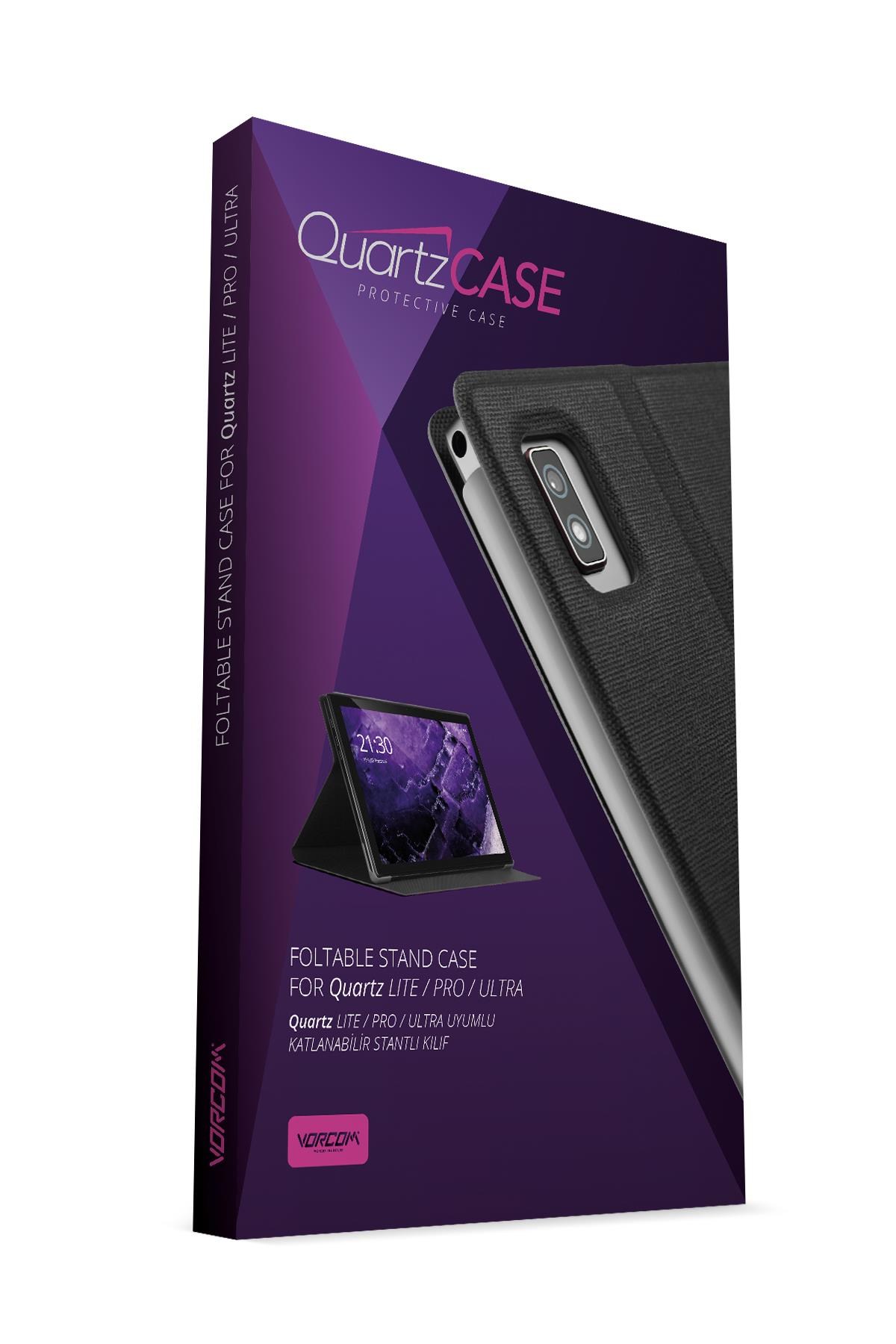 Vorcom QuartzPro QuartzLite Tablet Kılıfı Katlanabilir Standlı 360 Ön Arka Tam Koruma