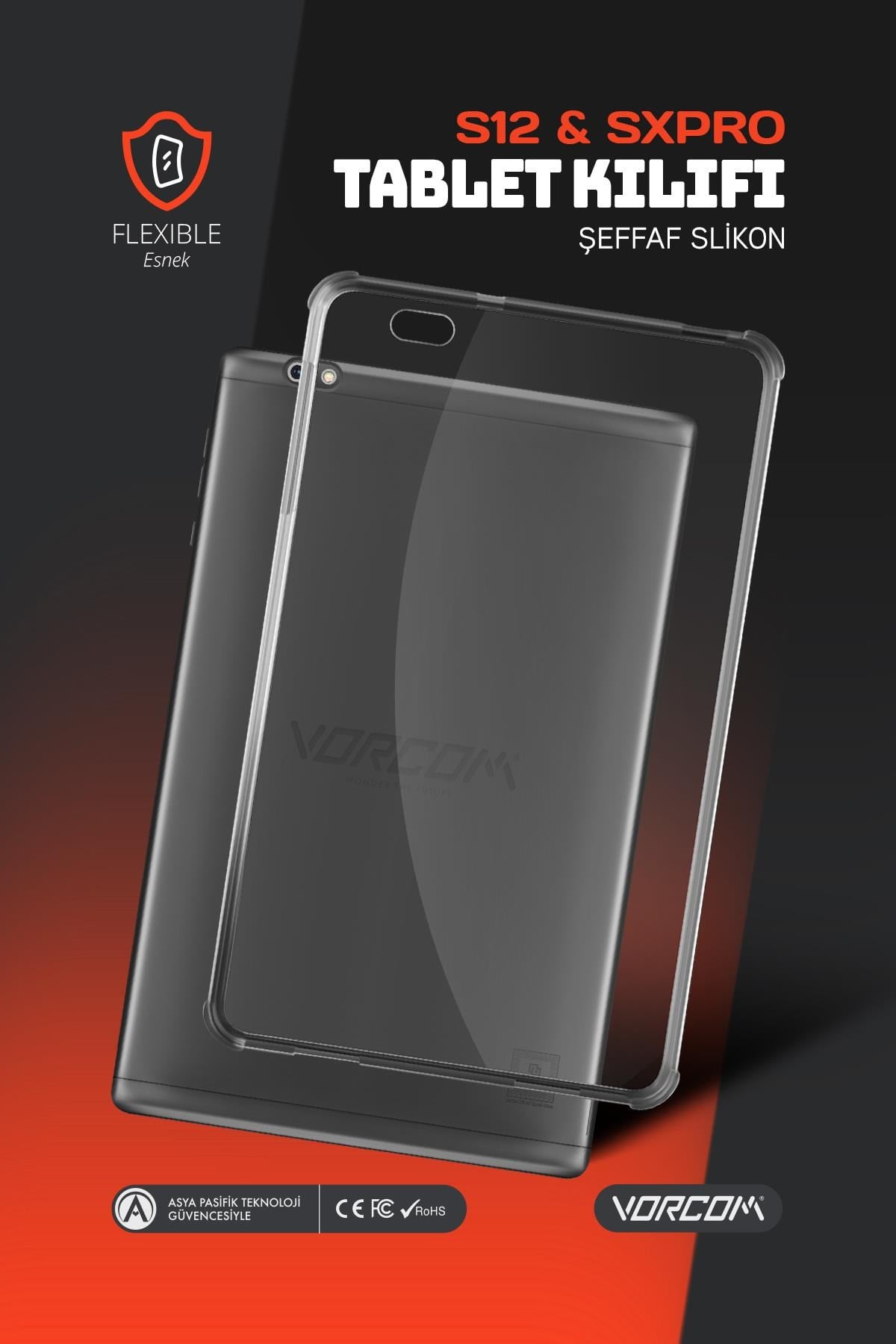 Vorcom S12 Ve SXPro Tablet Uyumlu Şeffaf Kılıf Tablet Koruyucu