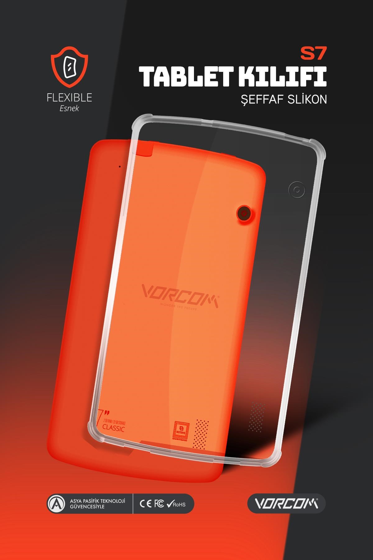 Vorcom S7 Tablet Uyumlu Şeffaf Kılıf Tablet Koruyucu
