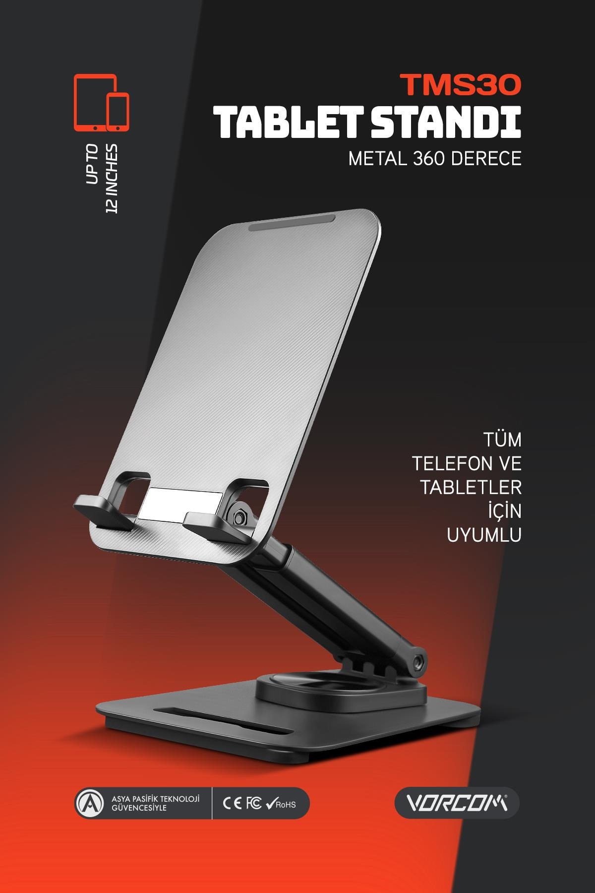 Vorcom TMS30 4 Eksenli 360 Derece Açılı Tüm Tablet ve Telefonla Uyumlu Ayaklı Stand