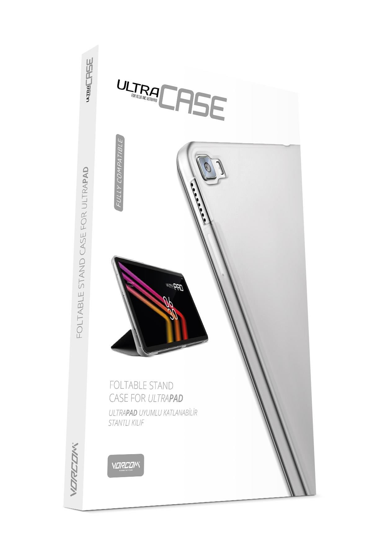 Vorcom UltraPad Kılıf Gri Katlanabilir Standlı ve Kapaklı 360 Ön Arka Tam Koruma