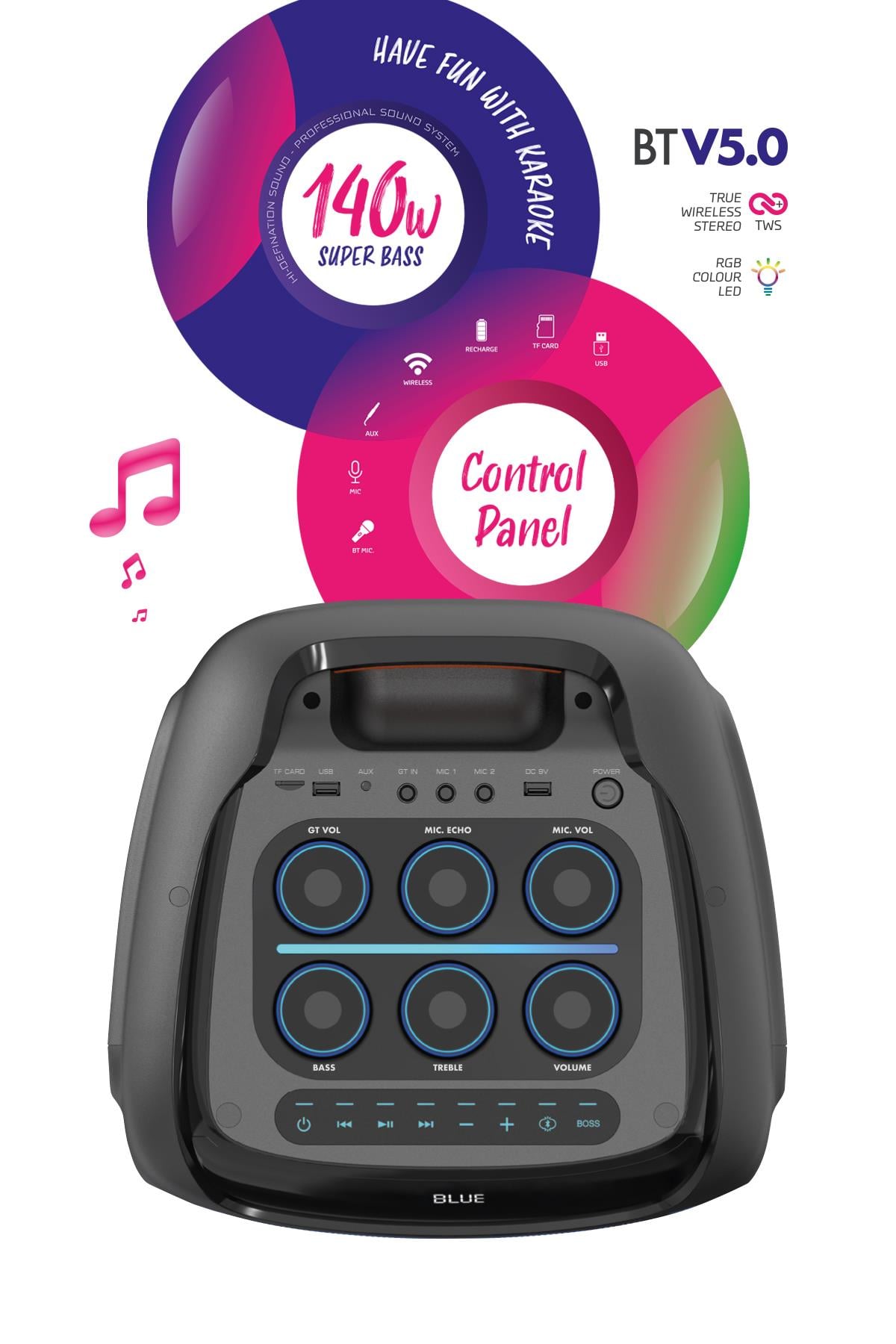 WOOFER 140W Hoparlör Gitar Saz Girişli Karaoke Parti Ses Sistemi Dijital Ekran +Bass