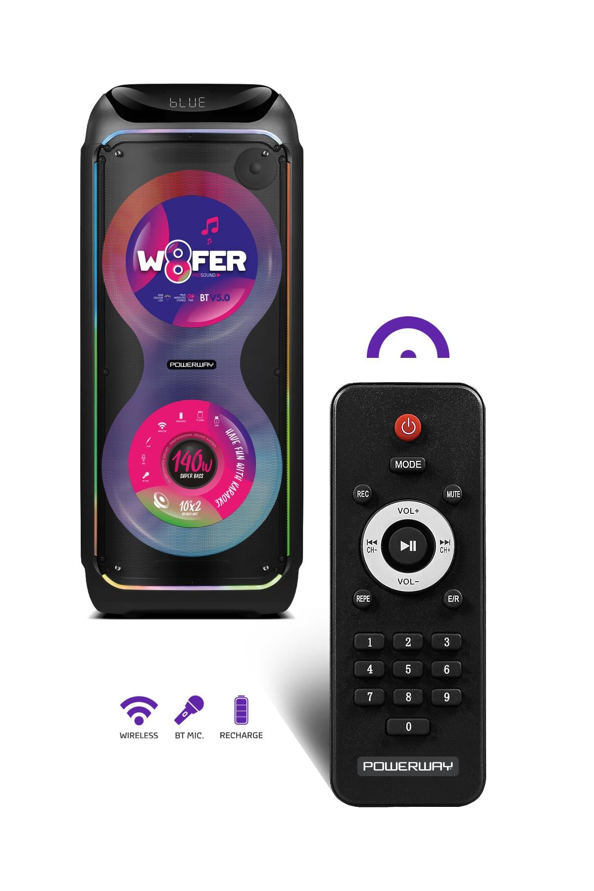 WOOFER 140W Hoparlör Gitar Saz Girişli Karaoke Parti Ses Sistemi Dijital Ekran +Bass