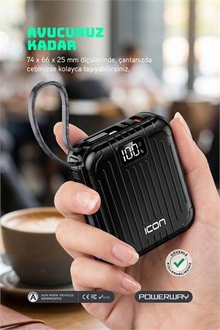 10.000 mAh PD 22.5 W Hızlı Şarj Gerçek 10.000 mAh Garantili Led Fener Dijital ICon Powerbank