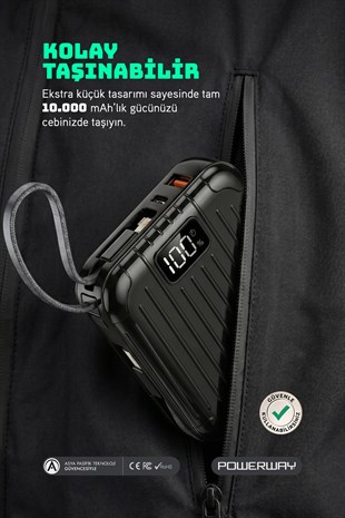 10.000 mAh PD 22.5 W Hızlı Şarj Gerçek 10.000 mAh Garantili Led Fener Dijital ICon Powerbank