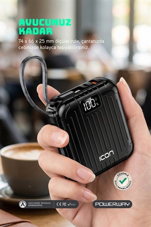 10.000 mAh PD 22.5 W Hızlı Şarj Gerçek 10.000 mAh Garantili Led Fener Dijital ICon Powerbank