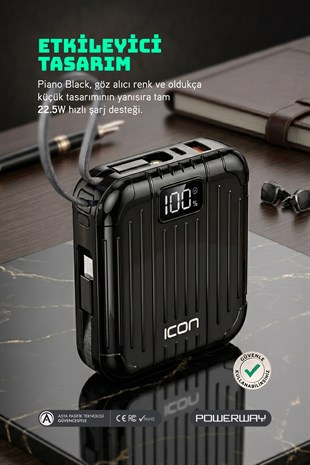 10.000 mAh PD 22.5 W Hızlı Şarj Gerçek 10.000 mAh Garantili Led Fener Dijital ICon Powerbank