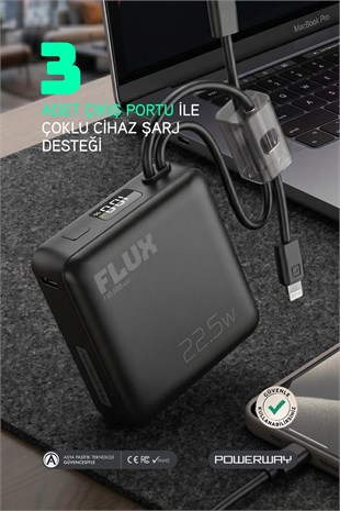 10.000 Mah PD 22.5W Hızlı Şarj Gerçek 10.000 mAh Garantili Flux Siyah Powerbank
