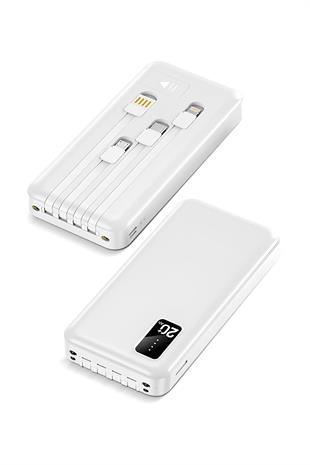 Powerway TX209 Beyaz 20.000 mAh Dijital Göstergeli Ekstra Kablolu Dahili Stand Powerbank
