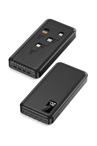 Powerway TX209 Siyah 20.000 mAh Dijital Göstergeli Ekstra Kablolu Dahili Stand Powerbank