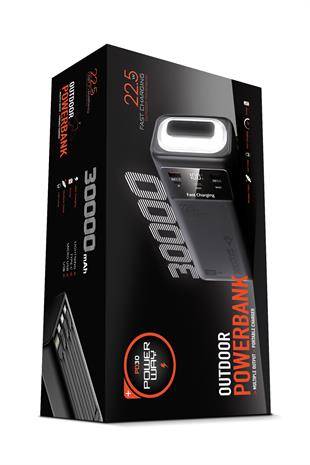 30.000 Mah Pd 22.5W Dahili Kablolu Hızlı Şarj Led Fener Gerçek 30.000 Mah PD30 Siyah Powerbank