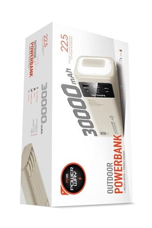 30.000 Mah Pd 22.5W Dahili Kablolu Hızlı Şarj Led Fener Gerçek 30.000 Mah PD30 Beyaz Powerbank