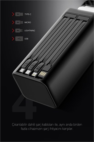 50.000 mAh PD 22.5w Hızlı Şarj Dahili Kablolu Kamp Taşınabilir Güç Kaynağı Beyaz PD50 Powerbank