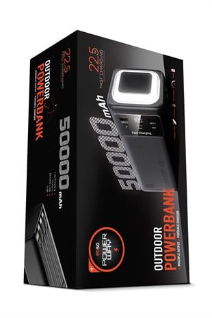 50.000 mAh PD 22.5W Hızlı Şarj Dahili Kablolu Kamp Taşınabilir Güç Kaynağı Siyah PD50 Powerbank