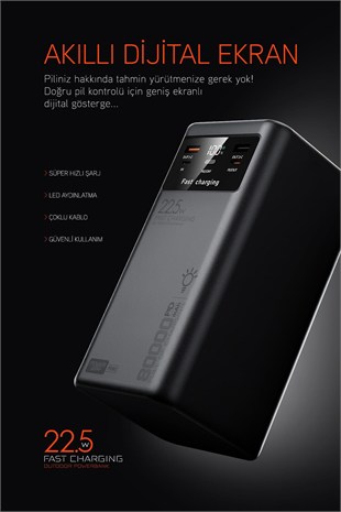 80.000 mAh PD 22.5W Hızlı Şarj Dahili Kablolu Kamp Taşınabilir Güç Kaynağı Beyaz PD80 Powerbank