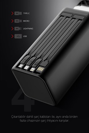 80.000 mAh PD 22.5W Hızlı Şarj Dahili Kablolu Kamp Taşınabilir Güç Kaynağı Beyaz PD80 Powerbank
