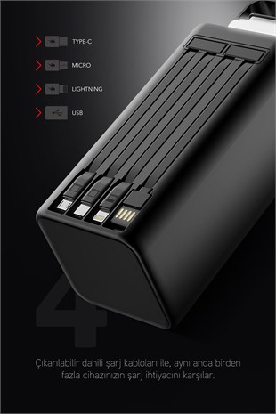 80.000 mAh PD 22.5W Hızlı Şarj Dahili Kablolu Kamp Taşınabilir Güç Kaynağı Beyaz PD80 Powerbank