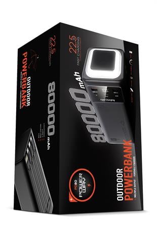 80.000 mAh PD 22.5W Hızlı Şarj Dahili Kablolu Kamp Taşınabilir Güç Kaynağı Siyah PD80 Powerbank