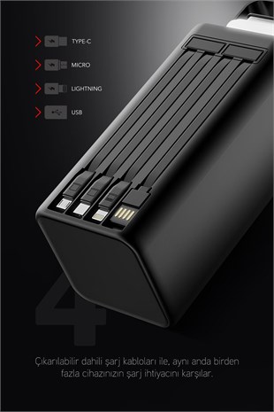 80.000 mAh PD 22.5W Hızlı Şarj Dahili Kablolu Kamp Taşınabilir Güç Kaynağı Beyaz PD80 Powerbank