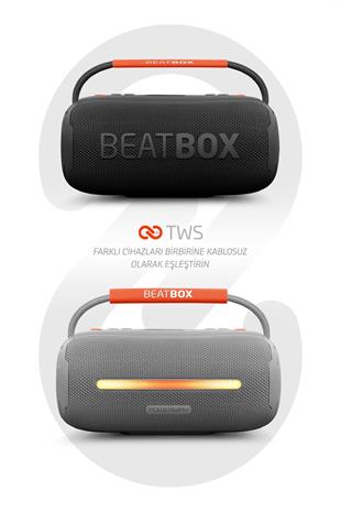Powerway BeatBox Gri Led Işıklı Dayanıklı Ses Bombası Usb Sd Aux FM Radyo Bluetooh Hoparlör