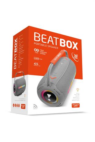 Powerway BeatBox Gri Led Işıklı Dayanıklı Ses Bombası Usb Sd Aux FM Radyo Bluetooh Hoparlör