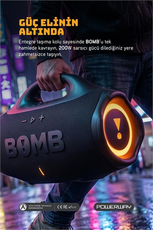 Bomb 200W Süper Çift Bass  Usb Hafıza Kartı Aux Radyo Led Işıklı Bluetooth Kablosuz Hoparlör Hi-Fi Ses Bombası