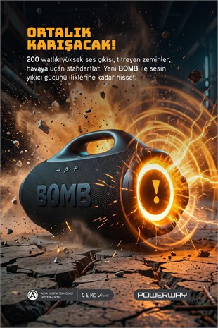 Bomb 200W Süper Çift Bass  Usb Hafıza Kartı Aux Radyo Led Işıklı Bluetooth Kablosuz Hoparlör Hi-Fi Ses Bombası