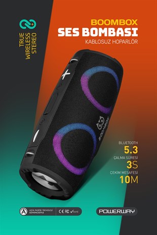 BoomBox 30W Çift Bass Usb Hafıza Kartı Aux  Led Işıklı Bluetooth Hoparlör Hi-Fi Ses Bombası