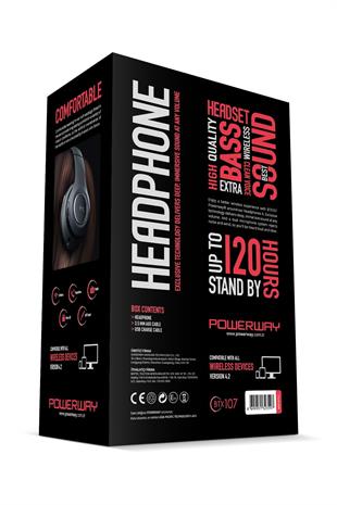 Powerway BTX107 Siyah Kulak Üstü Bluetooth Kulaklık iOS & Android Uyumlu