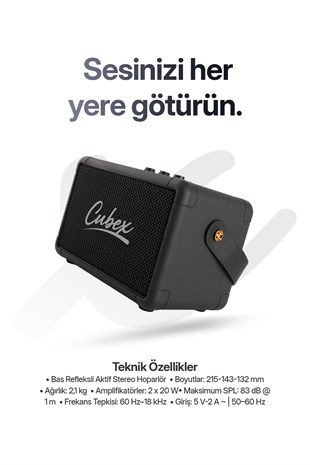 Cubex Bluetooth Hoparlör 40W Güçlü Ses, IPX2 Suya Dayanıklı, 20 Saat Çalma Süresi